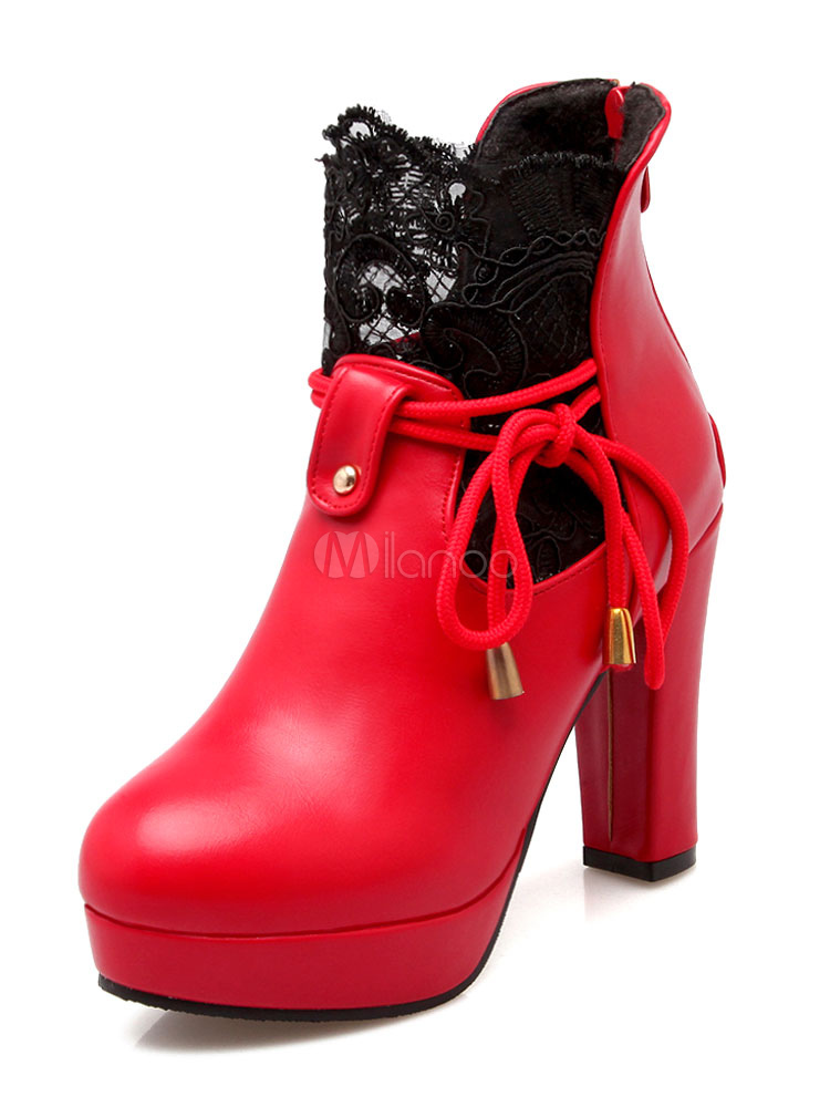 red heel bootie