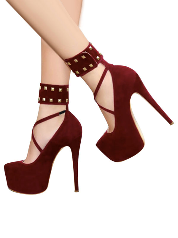 burgundy platform heels