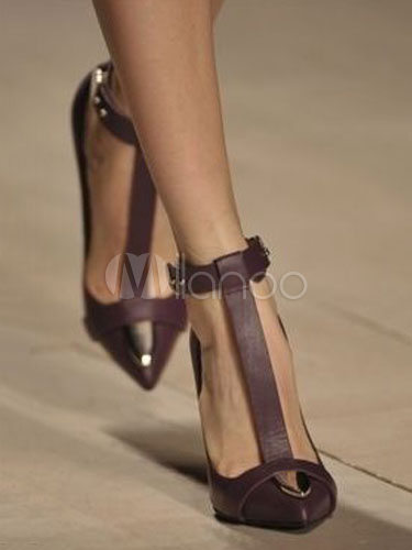 I saw it on Milanoo.comWomen High Heels Pointed Toe Heels Tan T Type Ankle Strap Heels
