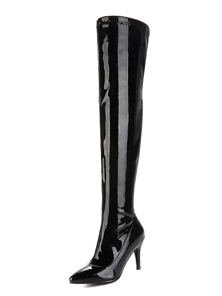 patent leather pointed toe boots