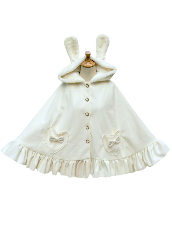 Sweet Lolita Poncho Wool White Hooded 