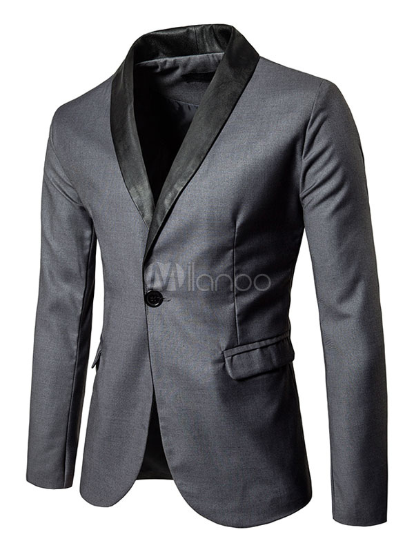 Grey Suit Jacket Men Business Suit Turndown Collar Long Sleeve Spring ...