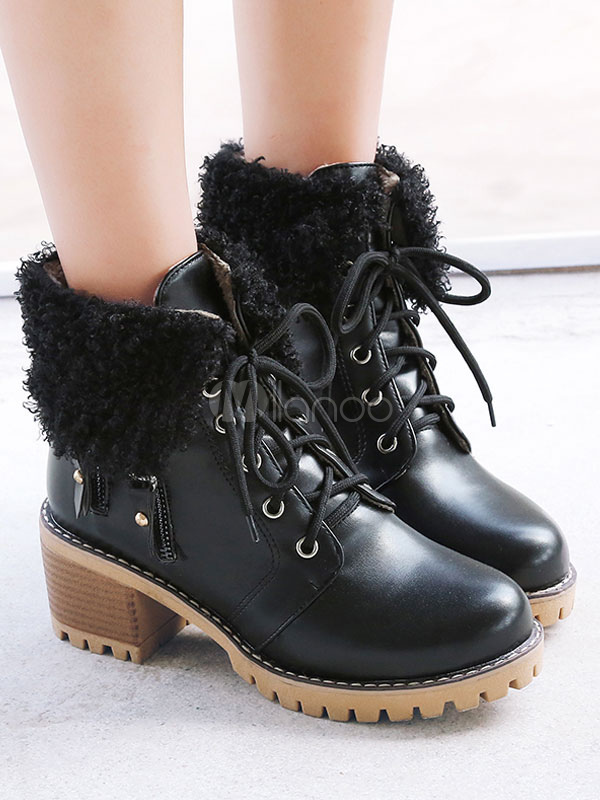 chunky heel boots lace up