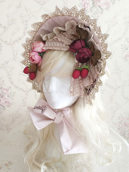Sweet Lolita Bonnet Infanta Chiffon Ruffles Flowers Color Block Lolita ...