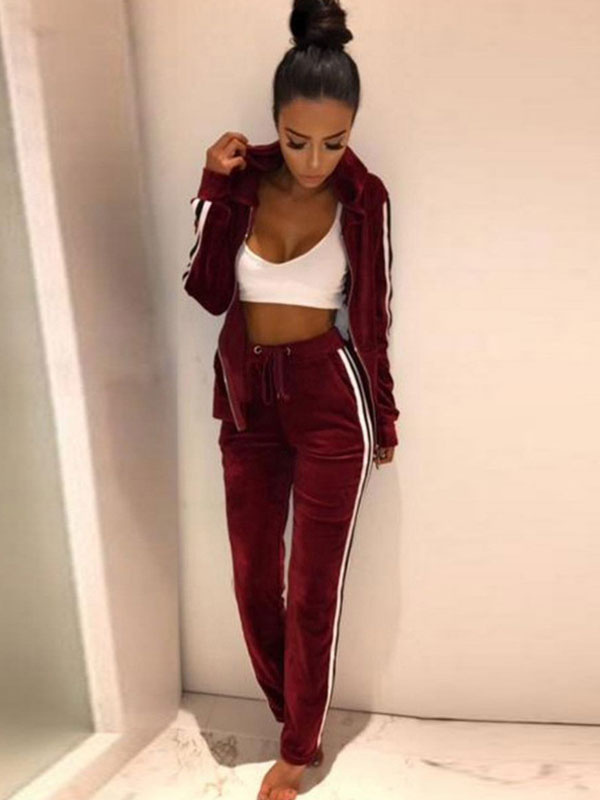 maroon velour tracksuit