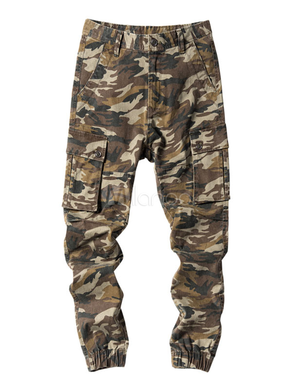 Men Cargo Pants Khaki Camo Printed Jogger Pants - Milanoo.com