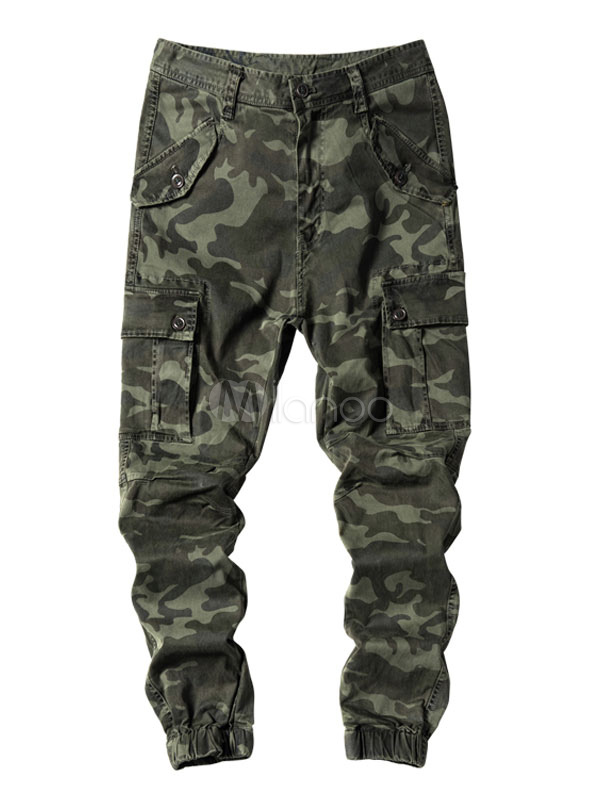 Men Cargo Pants Khaki Camo Printed Jogger Pants - Milanoo.com