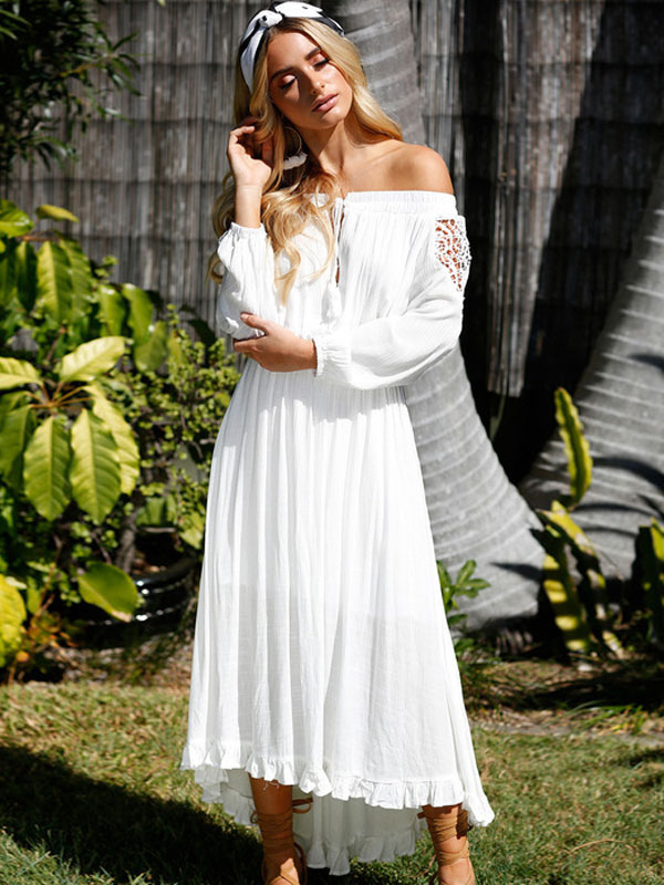 white long sleeve bohemian dress