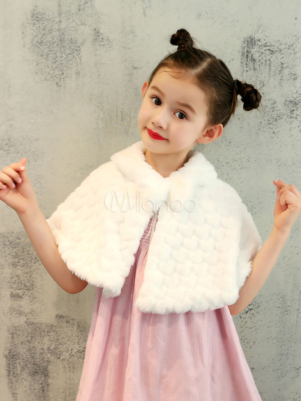 Faux Fur Shawl Kids Wedding Shrug Flower Girls Wrap Ivory Winter
