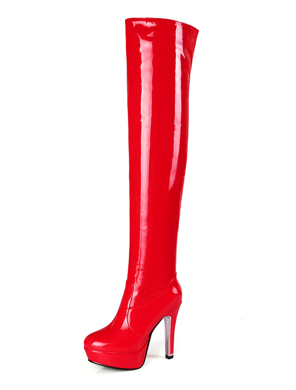 red patent leather thigh high boots