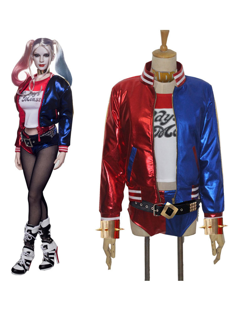 Halloween adulto Harley Quinn Costume Cosplay Quinn Squad Harley Monster  t-shirt giacca giacca pantaloni accessori Set completo