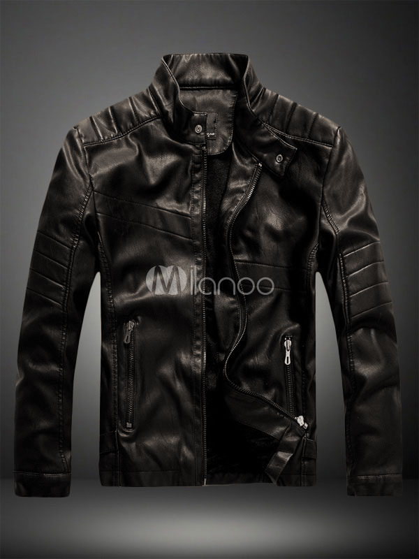 Brown Leather Jacket Men Stand Collar Long Sleeve Zip Up Motorcycle A Soul Revolver Original Mens Leather Jacket Design Influenced By The Main Armor Set Worn Character Star In Game Force