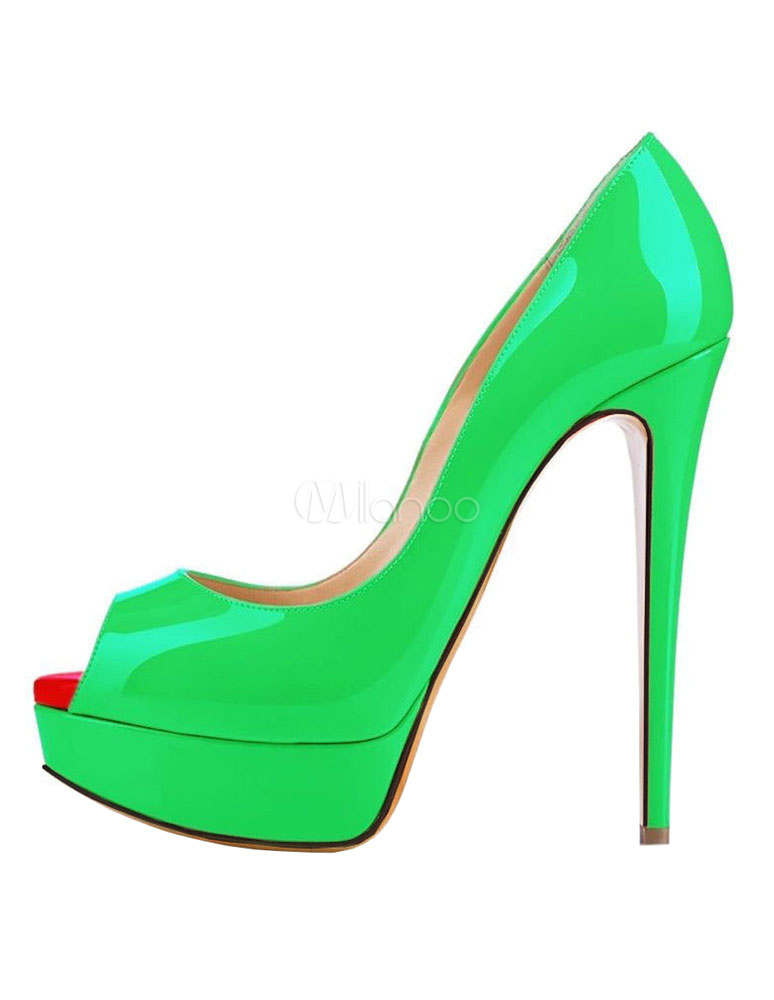This peep toe pump is made of high quality patent PU ,soft lining and ...