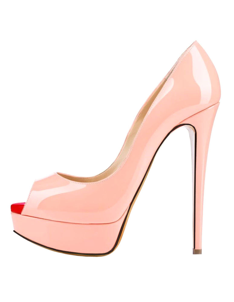 This peep toe pump is made of high quality patent PU ,soft lining and ...