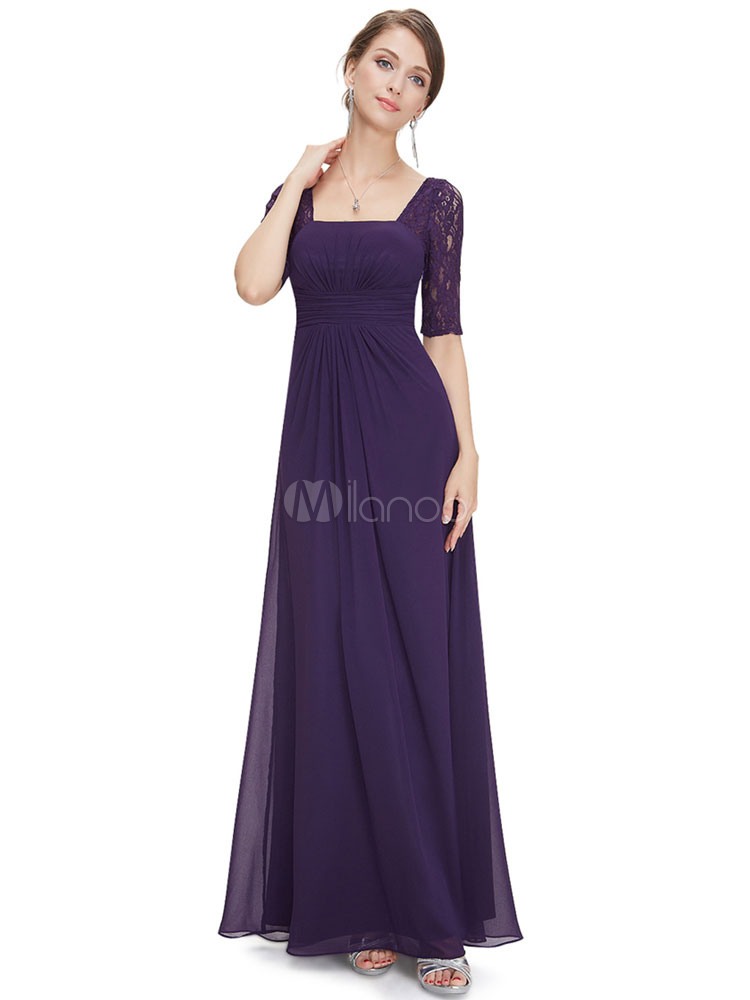 Dark Navy Mother's Dress Chiffon Lace Half Sleeve Formal Evening Dress ...