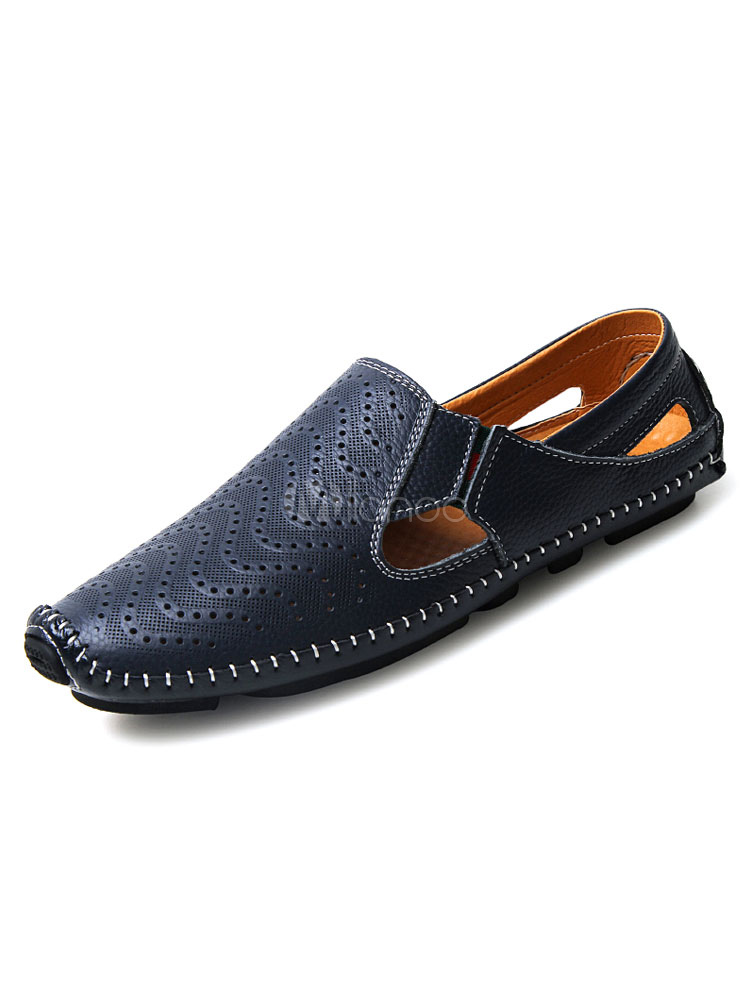 Men's White Sandals Round Toe Cut Out Breathable Flat Shoes - Milanoo.com