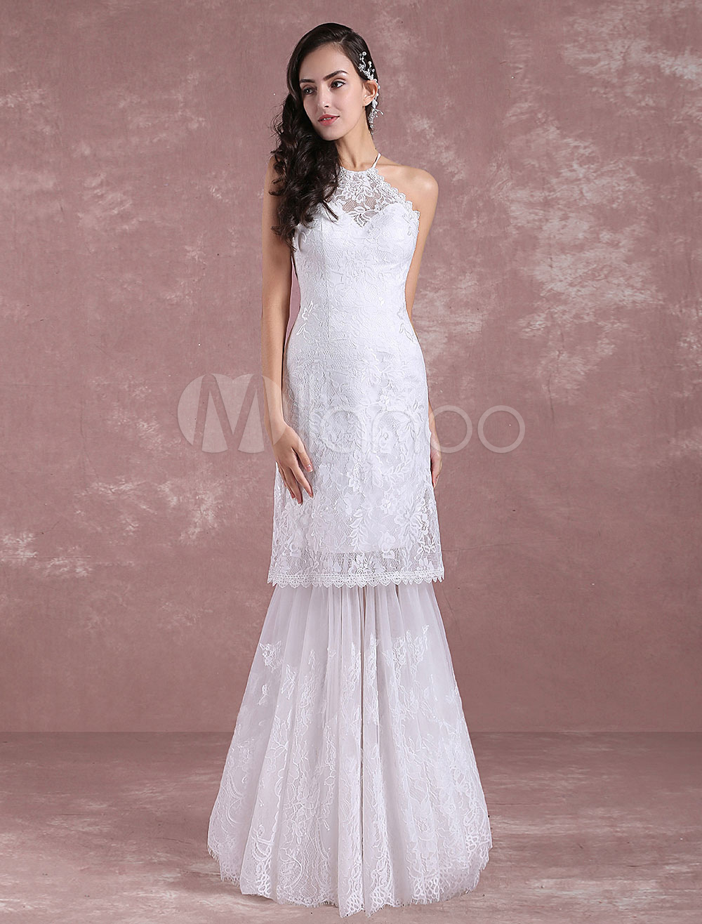Boho Summer Wedding Dresses 2020 Mermaid Lace Halter Bridal Dress