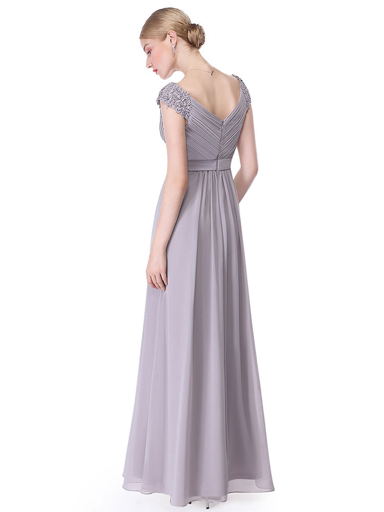 Lavender Mother Dress Chiffon Evening Dress V Neck Lace Applique ...