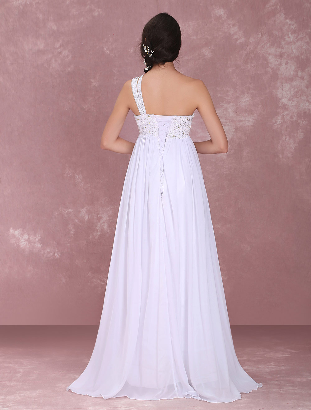 Elegant A Line One Shoulder Beading Chiffon Maternity Wedding Dress 5647