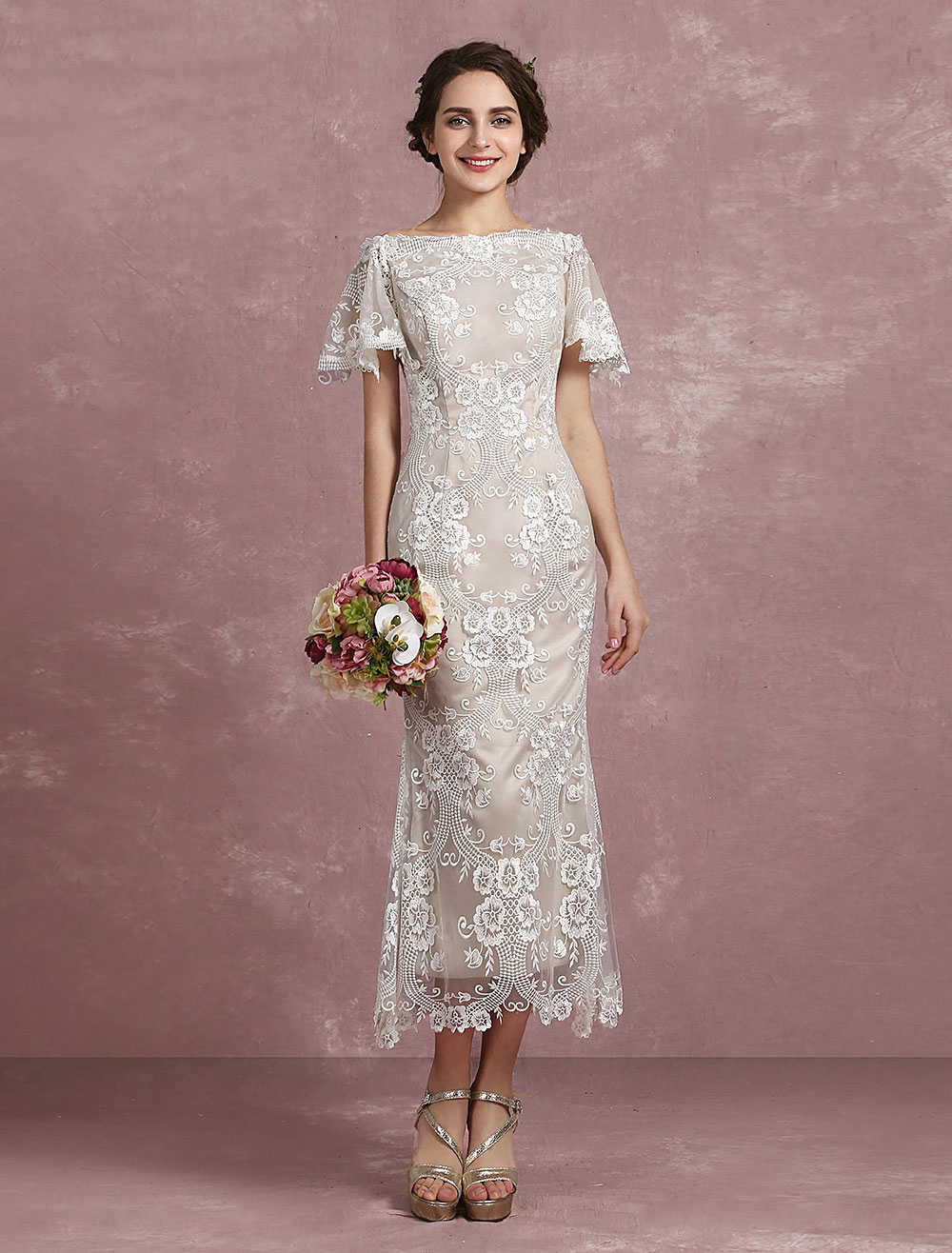 Summer Wedding Dresses 2020 Champagne Lace Mermaid Bridal Gown Off
