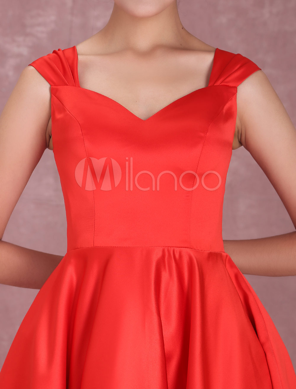 Red Cocktail Dresses 1950's Vintage Queen Anne Neckline Pleated A Line