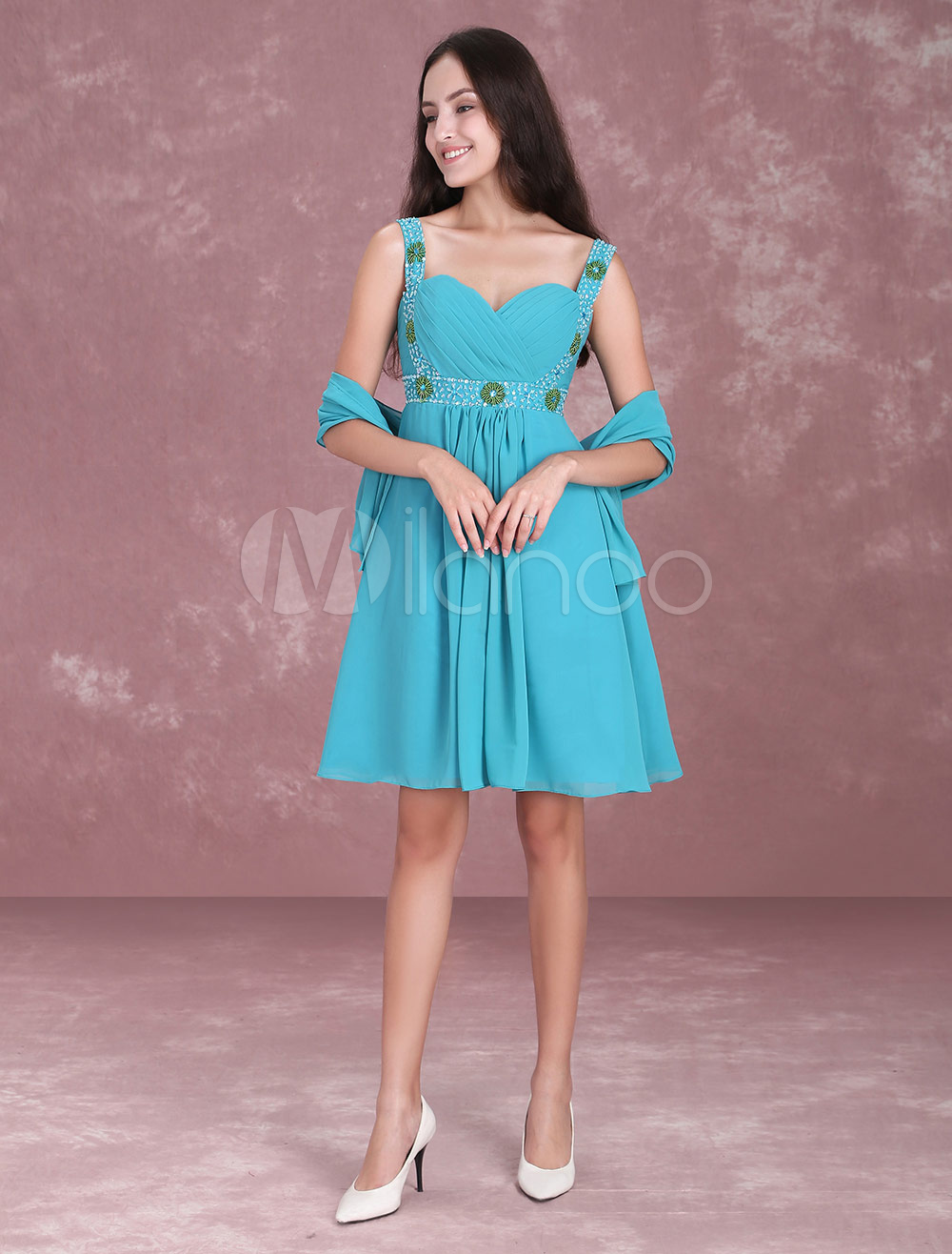 Short Homecoming Dresses Turquoise Pleated Sweetheart Beading Chiffon   E7dc98fa 9057 4c28 Bb66 70e6b37503f5 