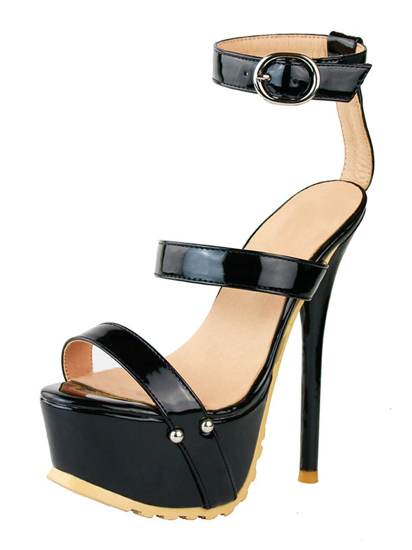 Shoes Occasion Shoes | Black Sexy Sandals High Heel Stiletto Open Toe Ankle Strap Women's Sandal Shoes - HP12498