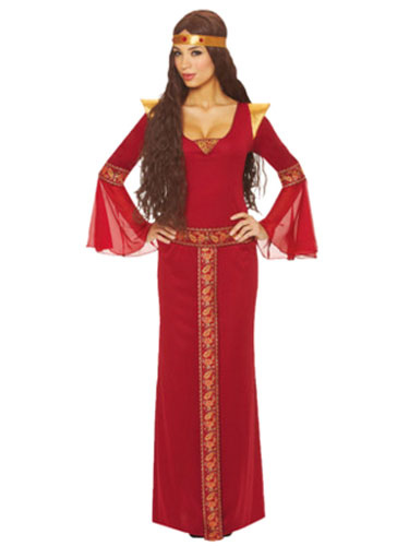 Costumes Costumes | Women Vintage Costume Renaissance Dark Red Maxi Dress With Headpieces - BQ06434