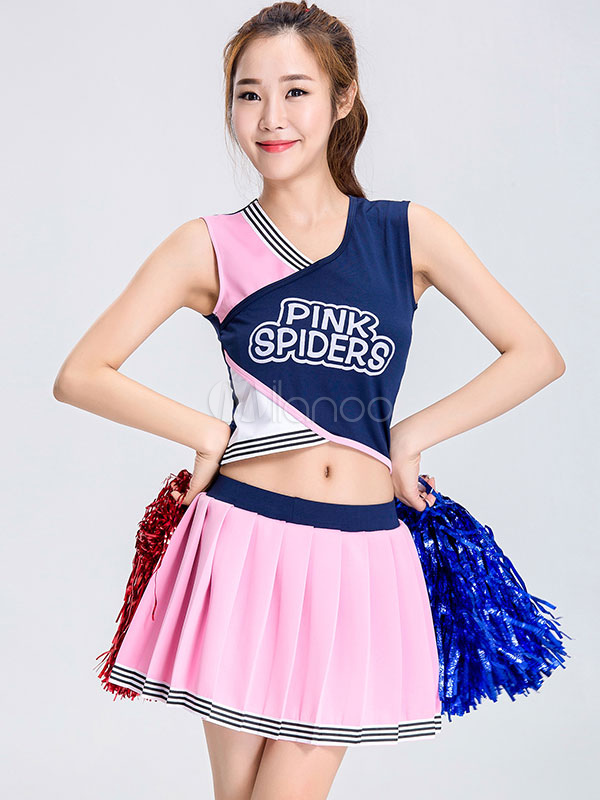 Cheer Leader Sexy Costume 2 Piece Rose Mini Skirt With Top For Women ...