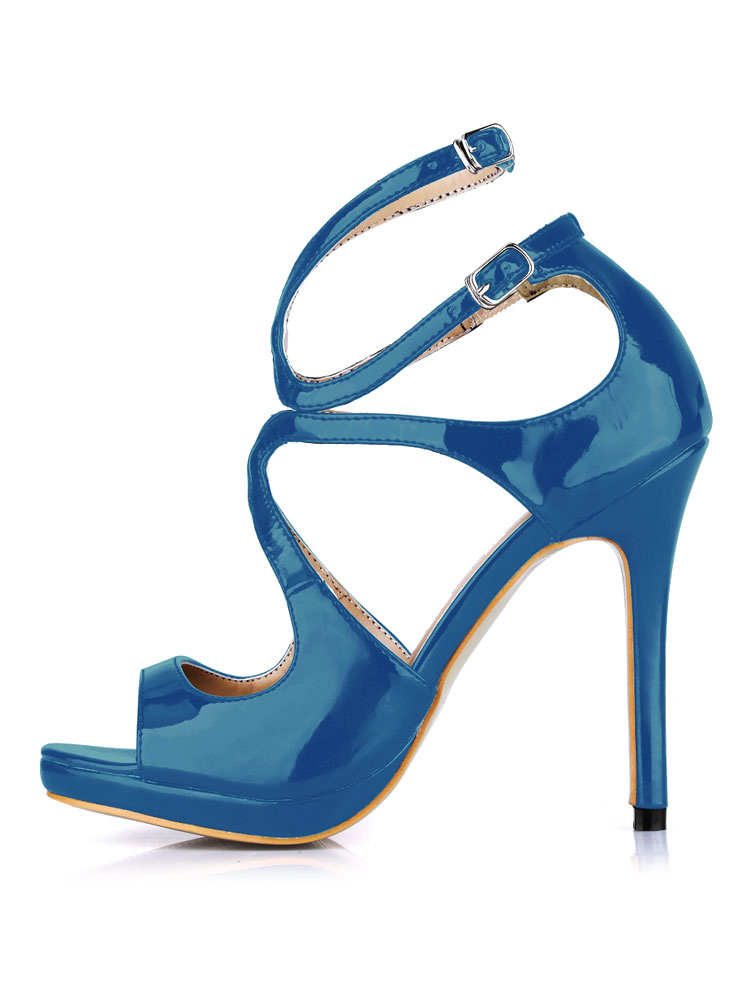 PU Leather Ankle Strap Cut Out High Heels - Milanoo.com