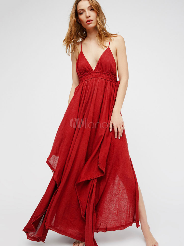 red maxi slip dress