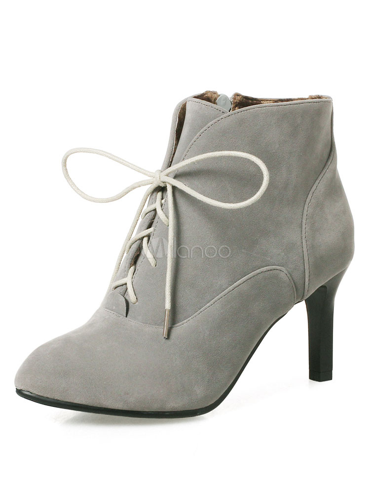grey suede booties low heel