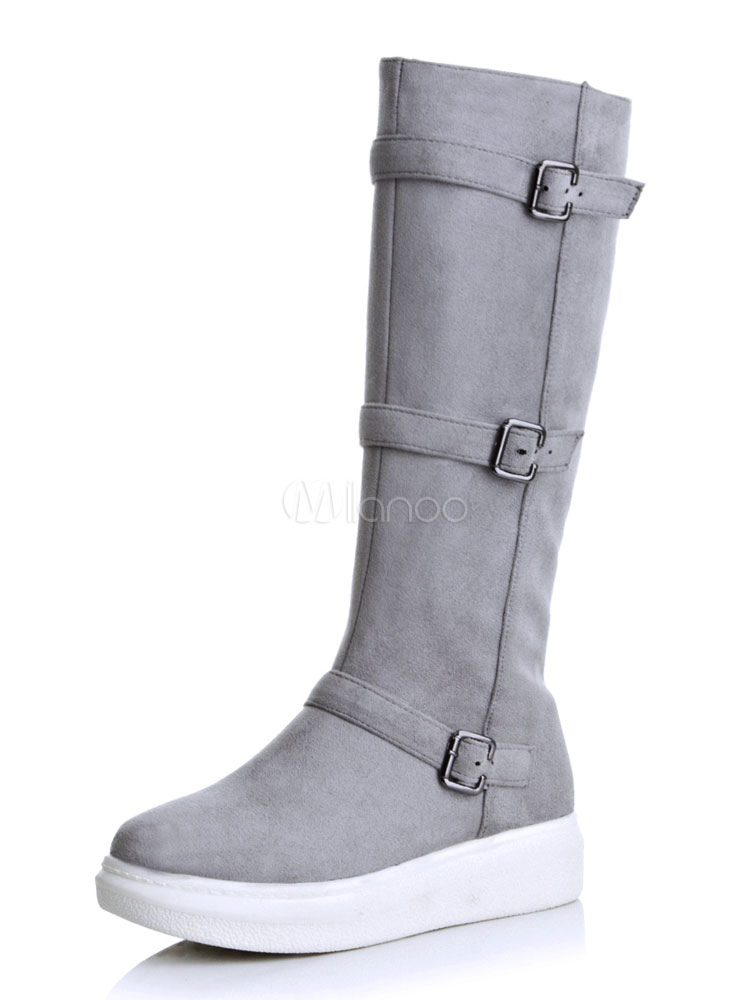 grey suede mid calf boots