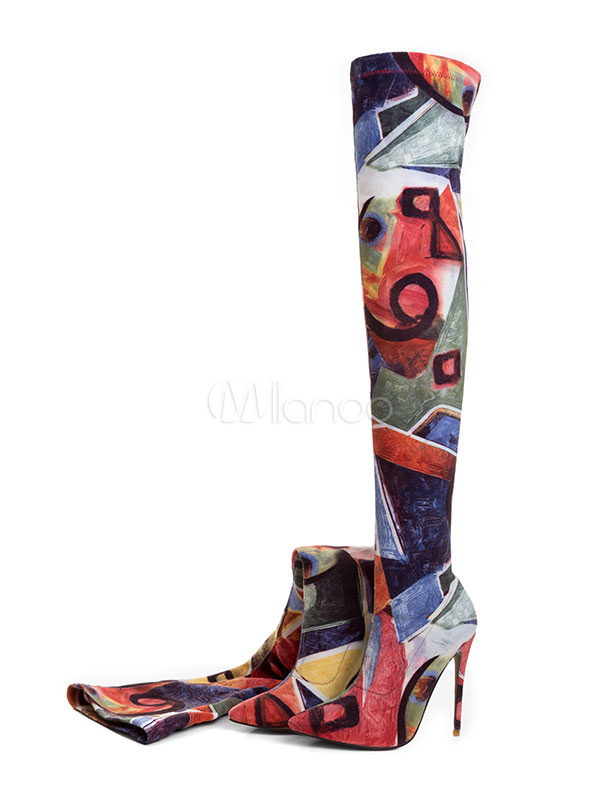 printed over the knee boots