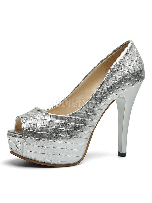 silver high heel platform shoes