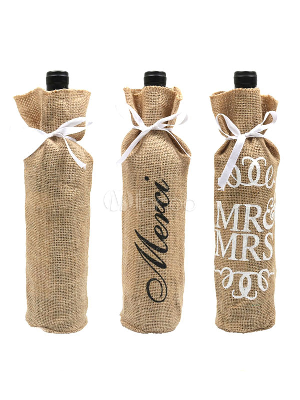 Bolsas Para Botellas De Vino Cubiertas De Champan Bolsas De Regalo Para El Banquete De Boda Con Lazo De Lino Milanoo Com