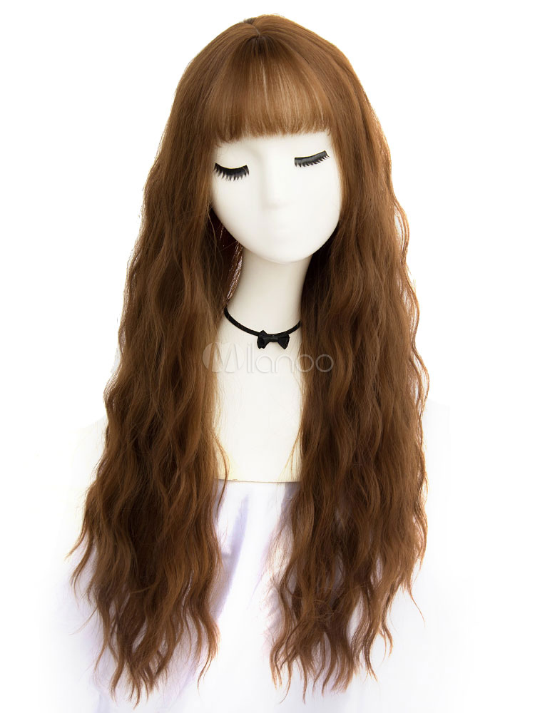 Natural Hair Wig Wispy Bang Corkscrew Curl Tousled Long Women Wig