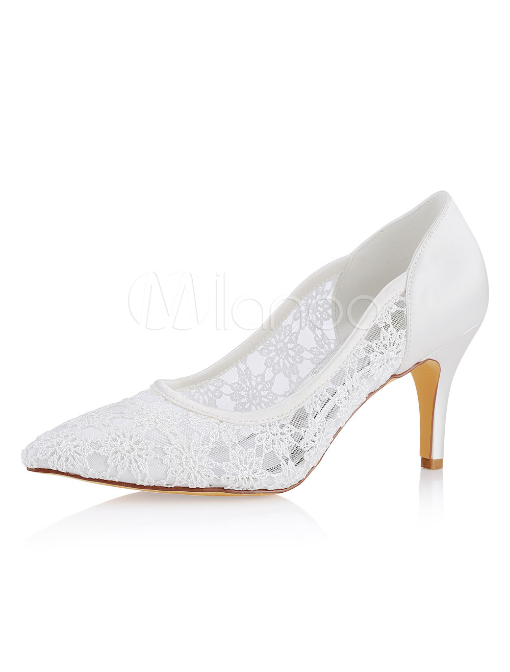 Lace Wedding Shoes Ivory Pointed Toe Slip On Bridal Shoes Wedding Guest ...