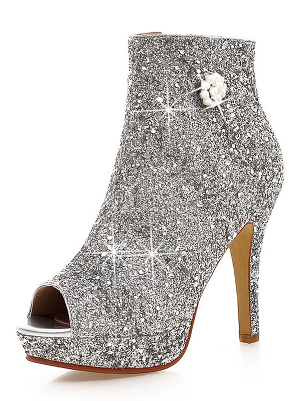 high heel sequin boots
