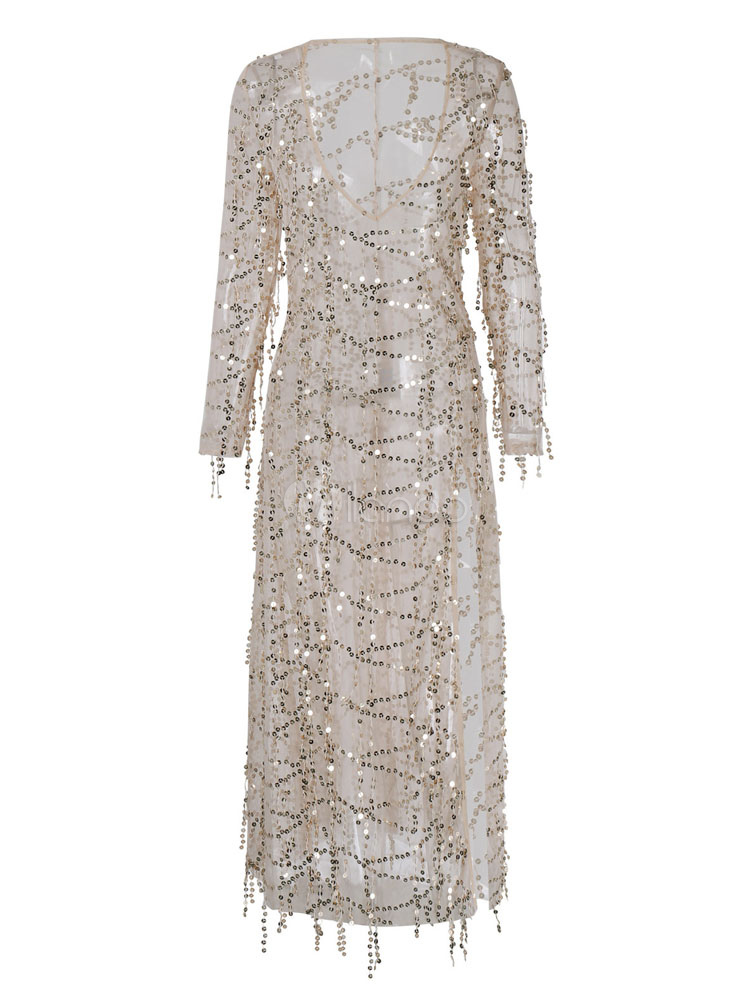 Maxi Party Dress Sequin Glitter Formal Dress Women Sheer Plunging Split ...