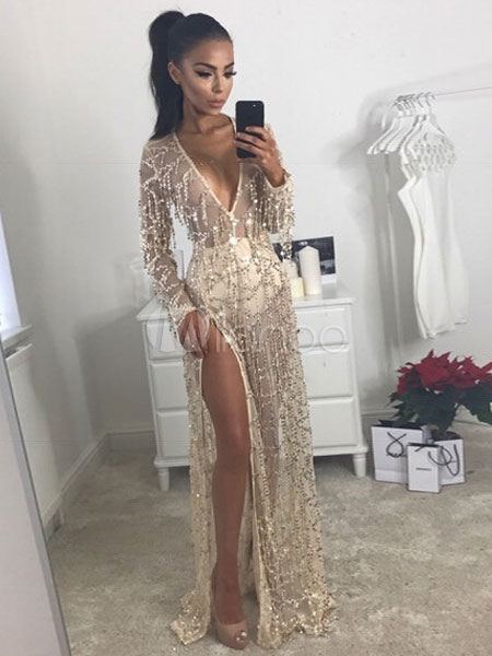 glitter long sleeve party dress