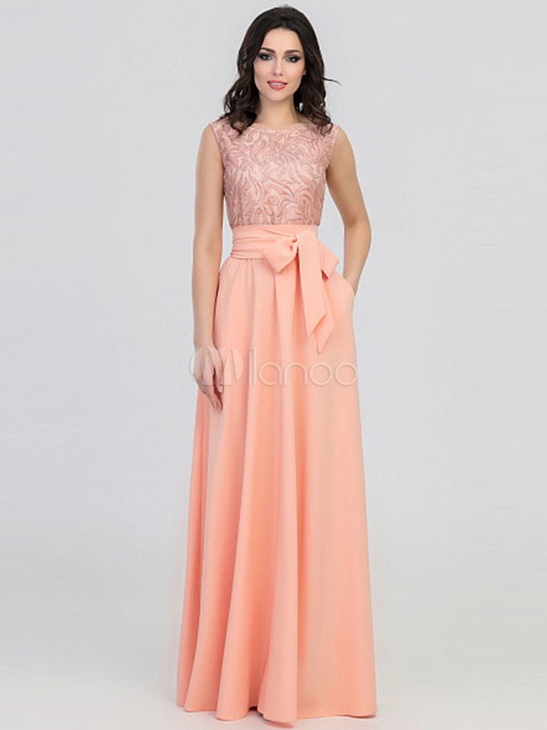 Vestidos Largos De Poliéster Con Escote Redondo Color Liso Con Faja Sin  Mangas Elegante - Milanoo.com