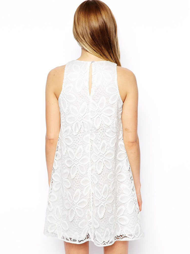 White Shift Dress Lace Women Sleeveless Summer Dress