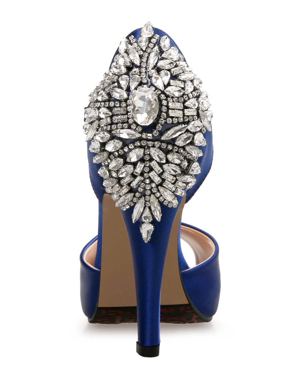 Blue Wedding Shoes Satin Peep Toe Crystal Pumps High Heel Bridal Shoes ...