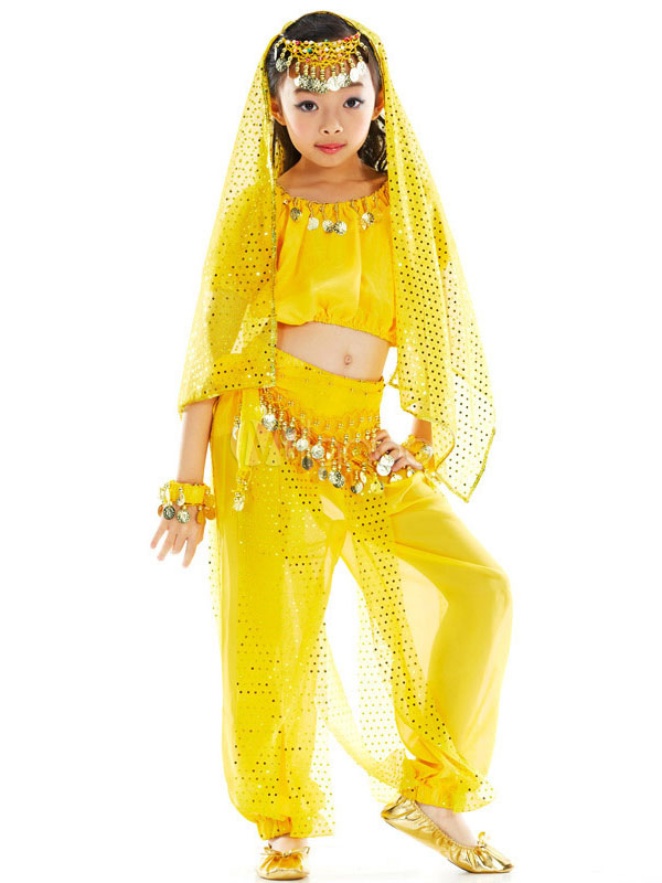 Kids Belly Dance Costumes Chiffon Rose Outfit Little Girls Bollywood ...