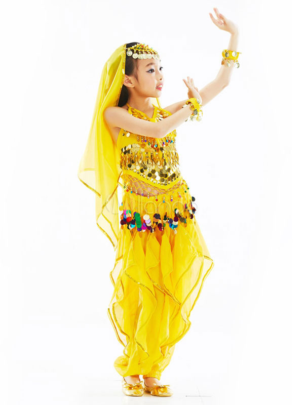 Belly Dance Costume Kids Red Chiffon Belly Dancing Clothes Pants Outfit ...