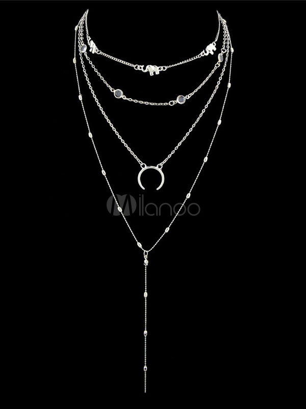 Silver Chain Necklace Layered Y Necklace For Women - Milanoo.com