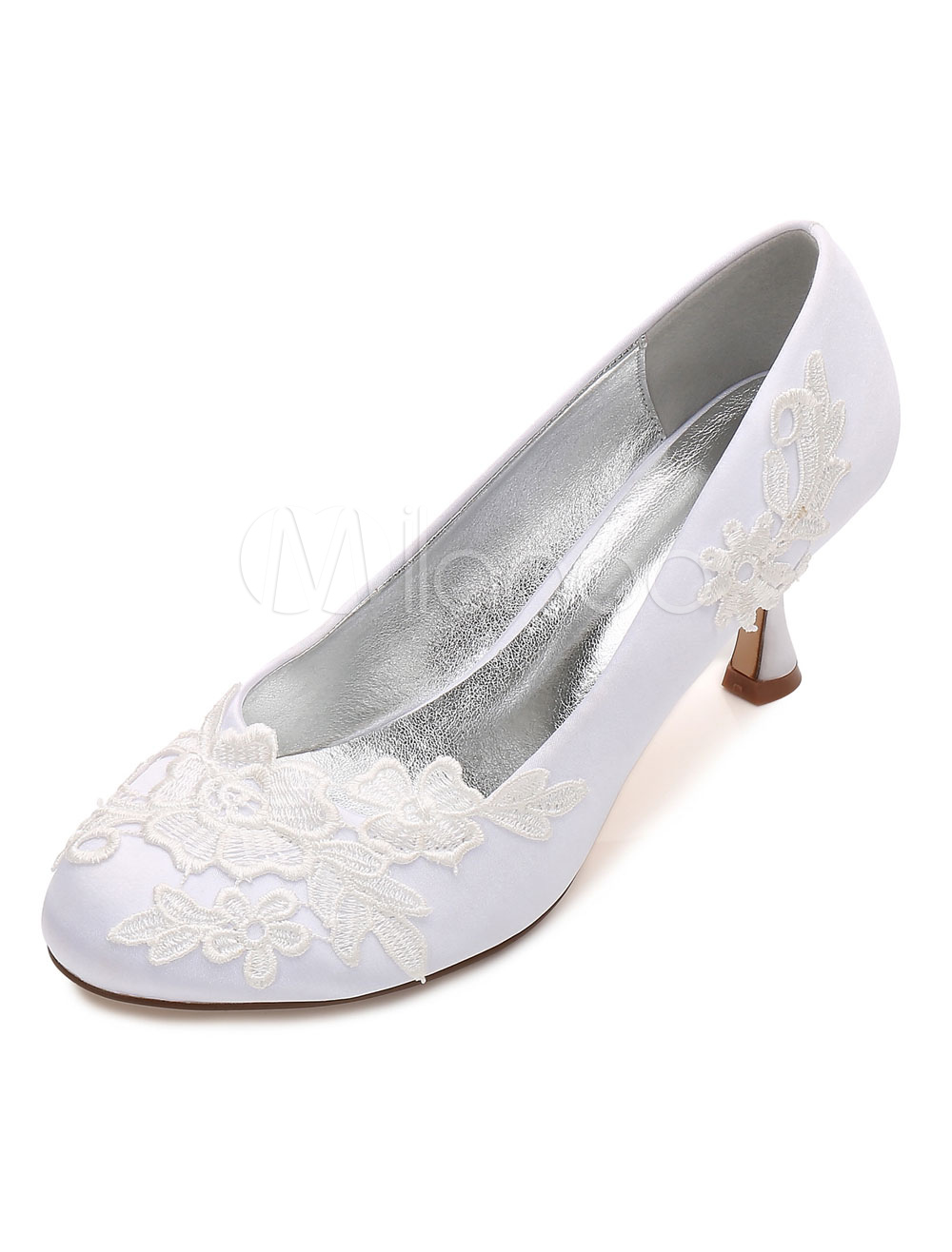 White Wedding Shoes Satin Round Toe 