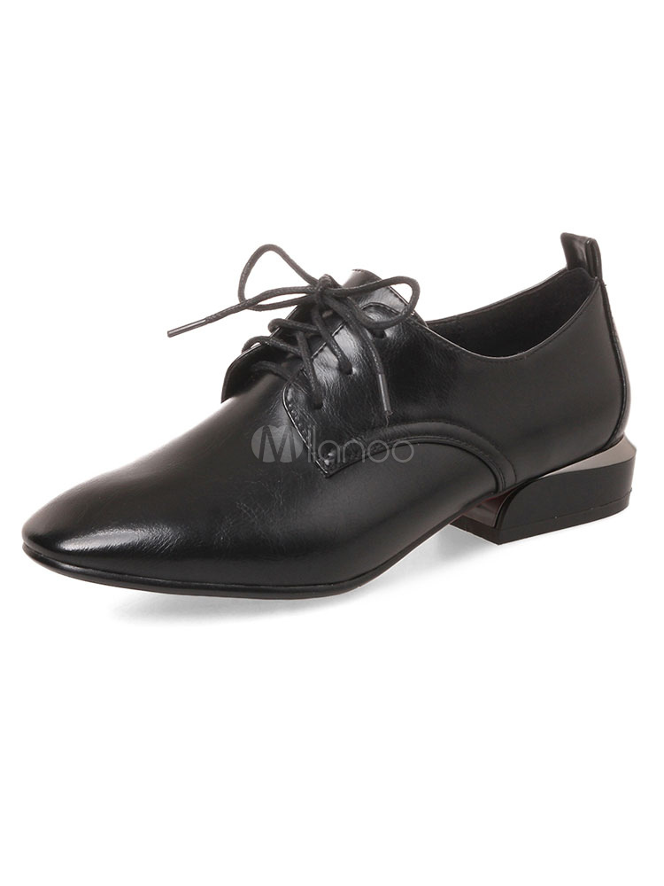 Brown Casual Shoes Women Square Toe Lace Up Oxford Shoes - Milanoo.com