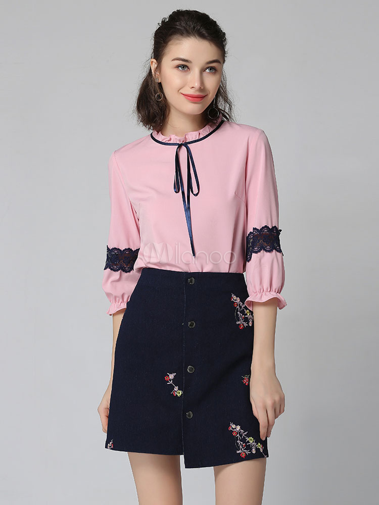 pink denim skirt set